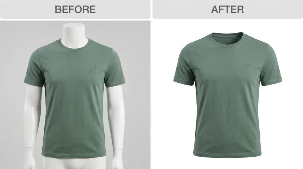 Ghost mannequin effect before and after on apparel