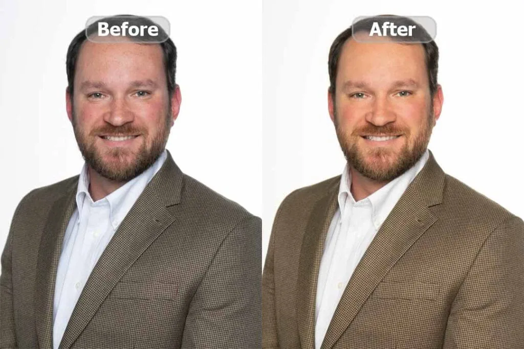Portrait retouching before and after showing natural skin enhancement